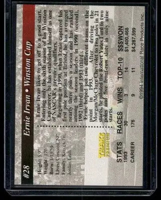 1993 Traks Premium Ernie Irvan #28 Auto Racing - Racing Card Single