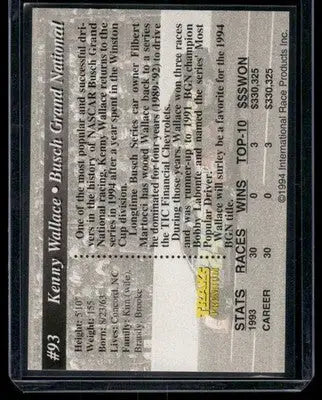 1993 Traks Premium Kenny Wallace #93 Auto Racing - Racing Card Single