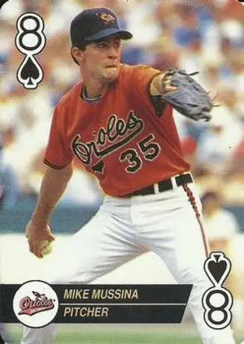 Original gloss Mike Mussina baseball card from 1993 U.S. Playing Card Co. Orioles