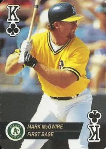 Baseball playing card featuring Mark McGwire in Oakland Athletics uniform with original gloss