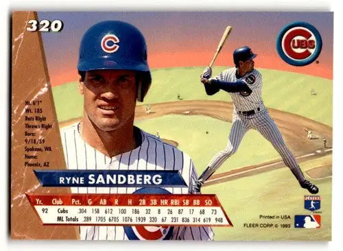 Ryne Sandberg Chicago Cubs baseball card from 1993 Ultra #320 NM near MI