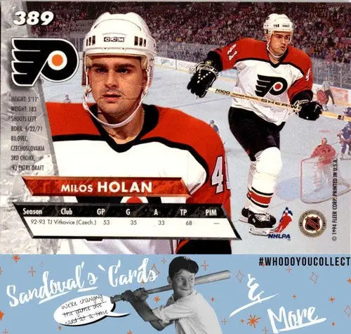 Original gloss Milos Holan hockey card from 1993 Ultra #389 featuring simply Sandoval
