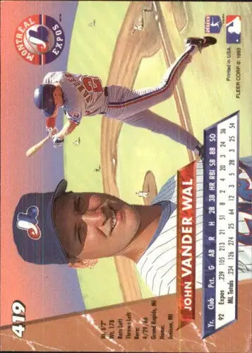 Original gloss baseball card featuring John Vander Wal from 1993 Ultra #419