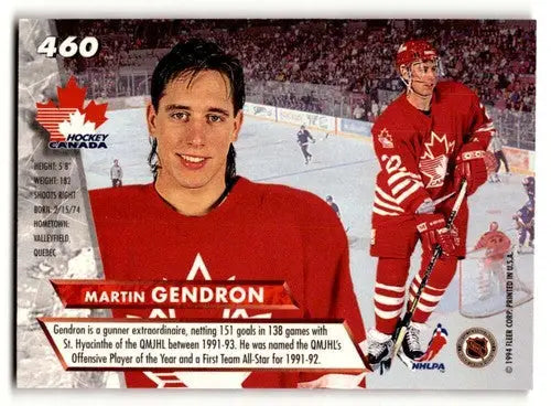1993 Ultra #460 Martin Gendron Canada Hockey Cards EX/NM ID:57789 - Hockey Card Single
