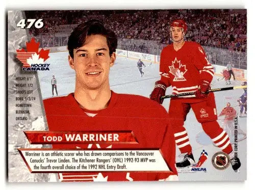 1993 Ultra #476 Todd Warriner Canada Hockey Cards EX/NM ID:57794 - Hockey Card Single