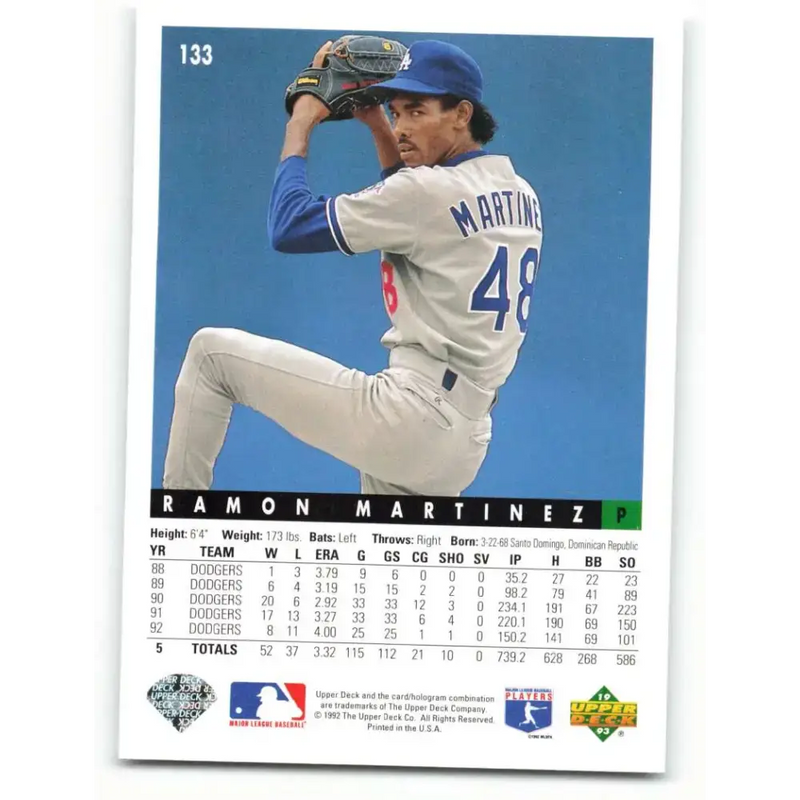 1993 Upper Deck #133 Ramon Martinez VG Los Angeles Dodgers Baseball Card - Baseball Card Single