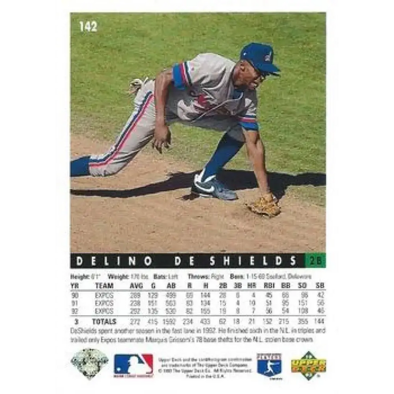 1993 Upper Deck #142 Delino DeShields VG Montreal Expos Baseball Card - Baseball Card Single