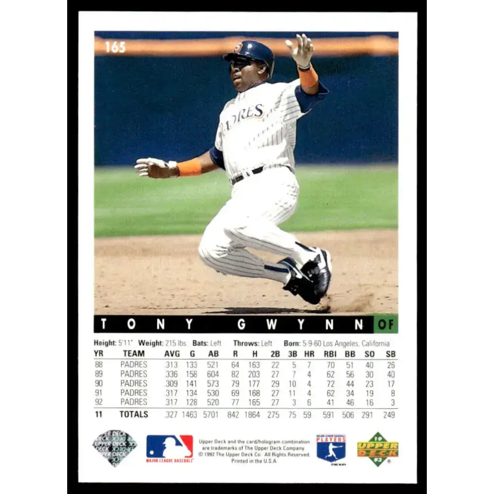1993 Upper Deck #165 Tony Gwynn NM/MT San Diego Padres Baseball Card - Baseball Card Single