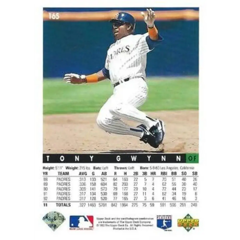 1993 Upper Deck #165 Tony Gwynn VG San Diego Padres Baseball Card - Baseball Card Single