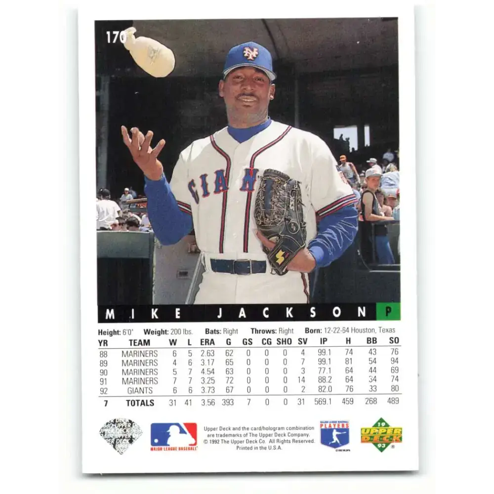 1993 Upper Deck #170 Mike Jackson VG San Francisco Giants Baseball Card - Baseball Card Single