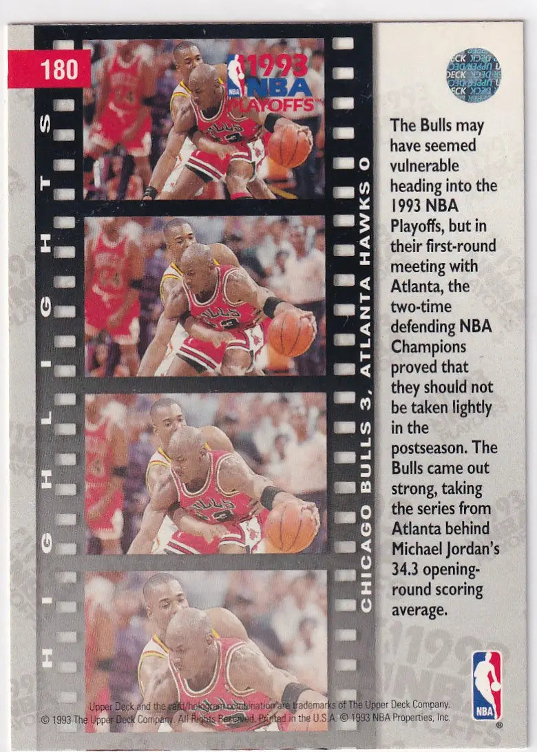 1993 UPPER DECK #180 MICHAEL JORDAN PLAYOFF HIGHLIGHT- CHICAGO BULLS - Basketball Card Single