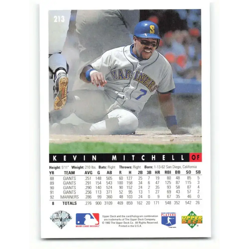 1993 Upper Deck #213 Kevin Mitchell VG Seattle Mariners Baseball Card - Baseball Card Single