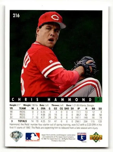 1993 Upper Deck #216 Chris Hammond Cincinnati Reds Baseball Cards EX ID:59492 - Baseball Card Single