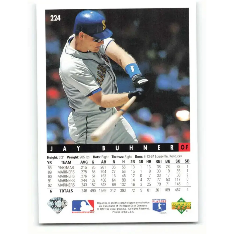 1993 Upper Deck #224 Jay Buhner VG Seattle Mariners Baseball Card - Baseball Card Single