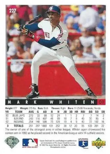 1993 Upper Deck Mark Whiten baseball card with original gloss featuring Indians team