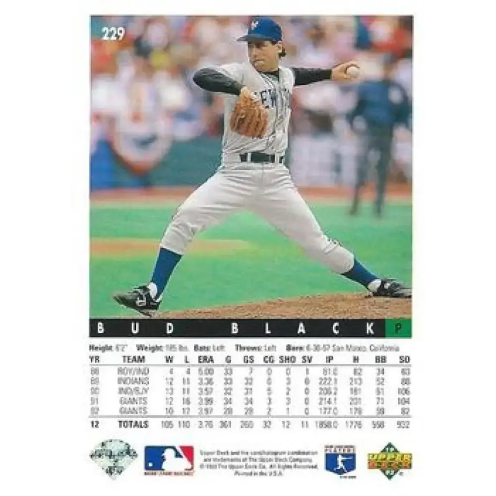 1993 Upper Deck #229 Bud Black VG San Francisco Giants Baseball Card - Baseball Card Single
