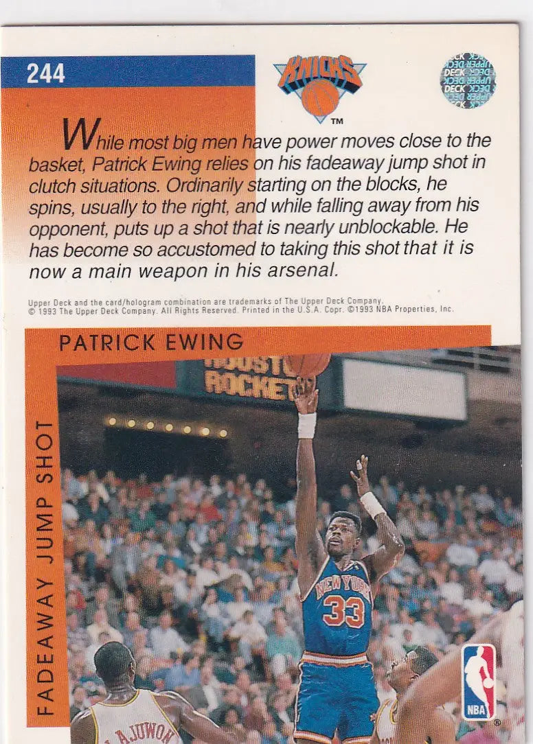 1993 UPPER DECK #244 PATRICK EWING SIGNATURE MOVES- NEW YORK KNICKS - Basketball Card Single
