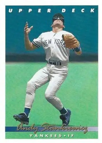 1993 Upper Deck Andy Stankiewicz baseball card with original gloss featuring Yankees
