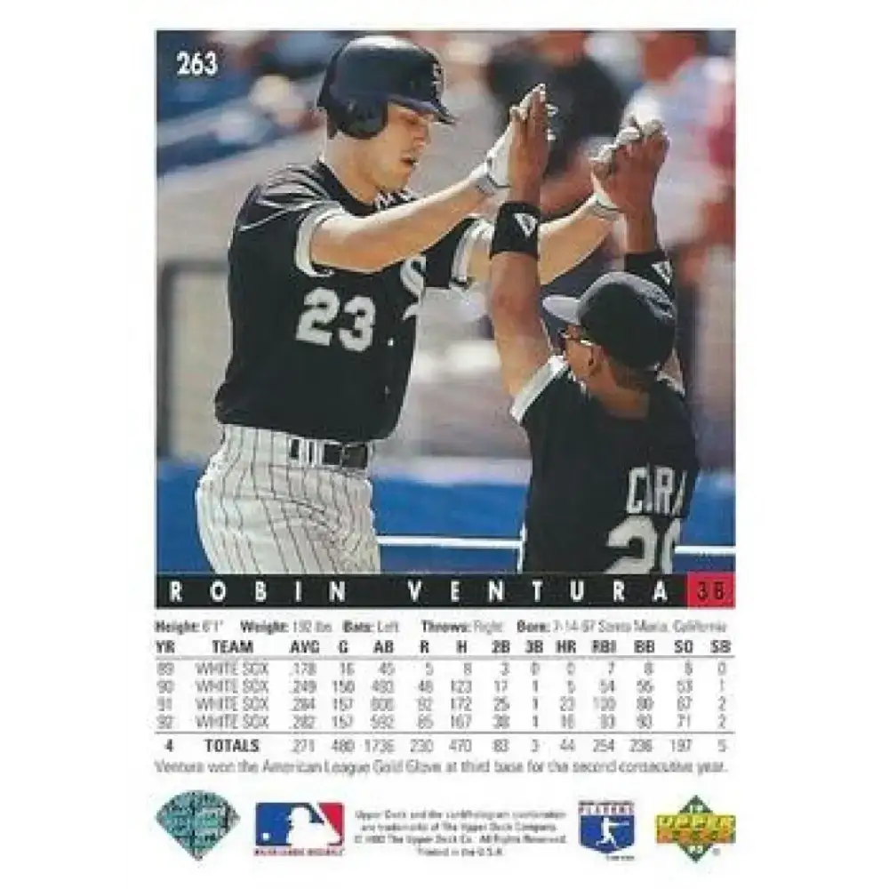 1993 Upper Deck #263 Robin Ventura VG Chicago White Sox Baseball Card - Baseball Card Single