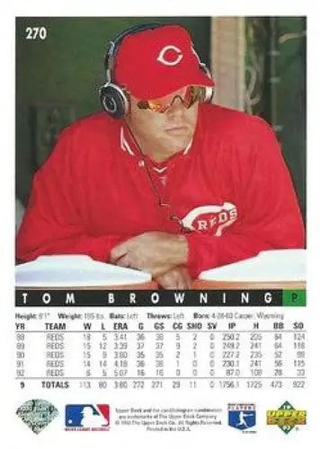 Original gloss 1993 Upper Deck Tom Browning baseball card Reds ID 12875