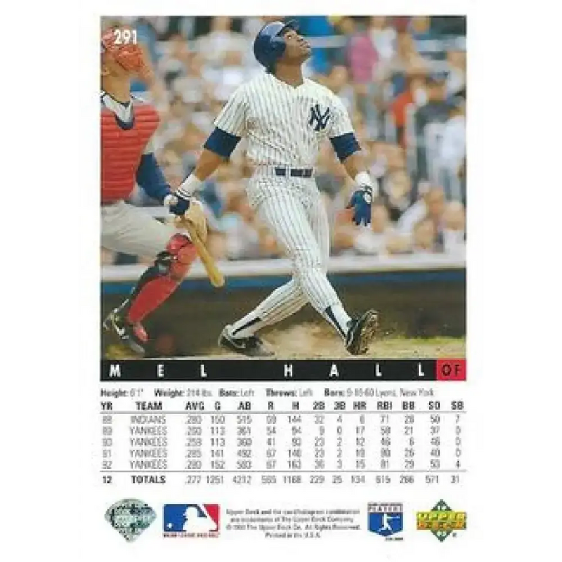 1993 Upper Deck #291 Mel Hall VG New York Yankees Baseball Card - Baseball Card Single