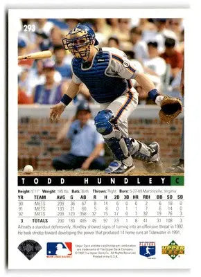 Baseball card featuring Todd Hundley from 1993 Upper Deck series