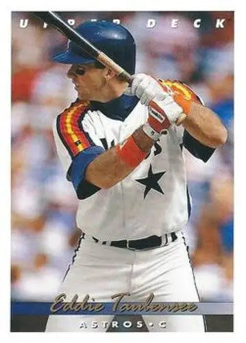 Baseball player with bat from 1993 Upper Deck #296 Eddie Taubensee original gloss card