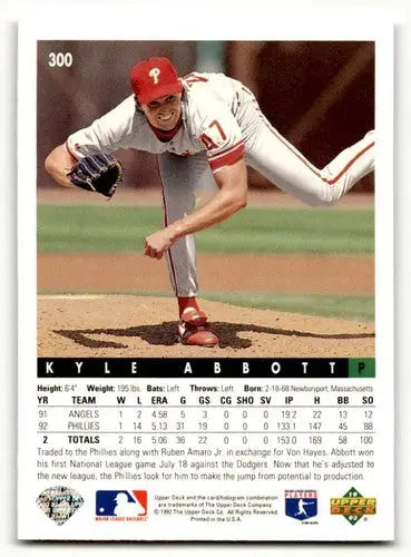 Original gloss Kyle Abbott Phillies baseball card from 1993 Upper Deck #300