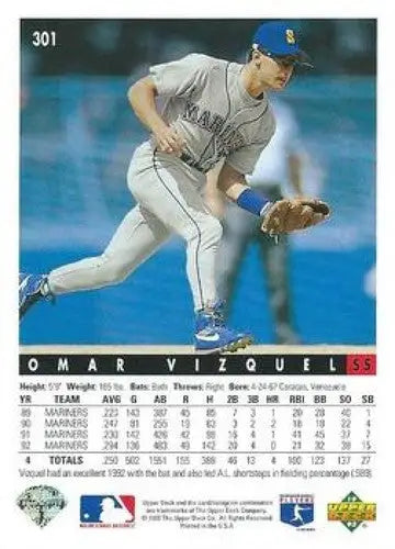 1993 Upper Deck Omar Vizquel baseball card with original gloss featuring Mariners