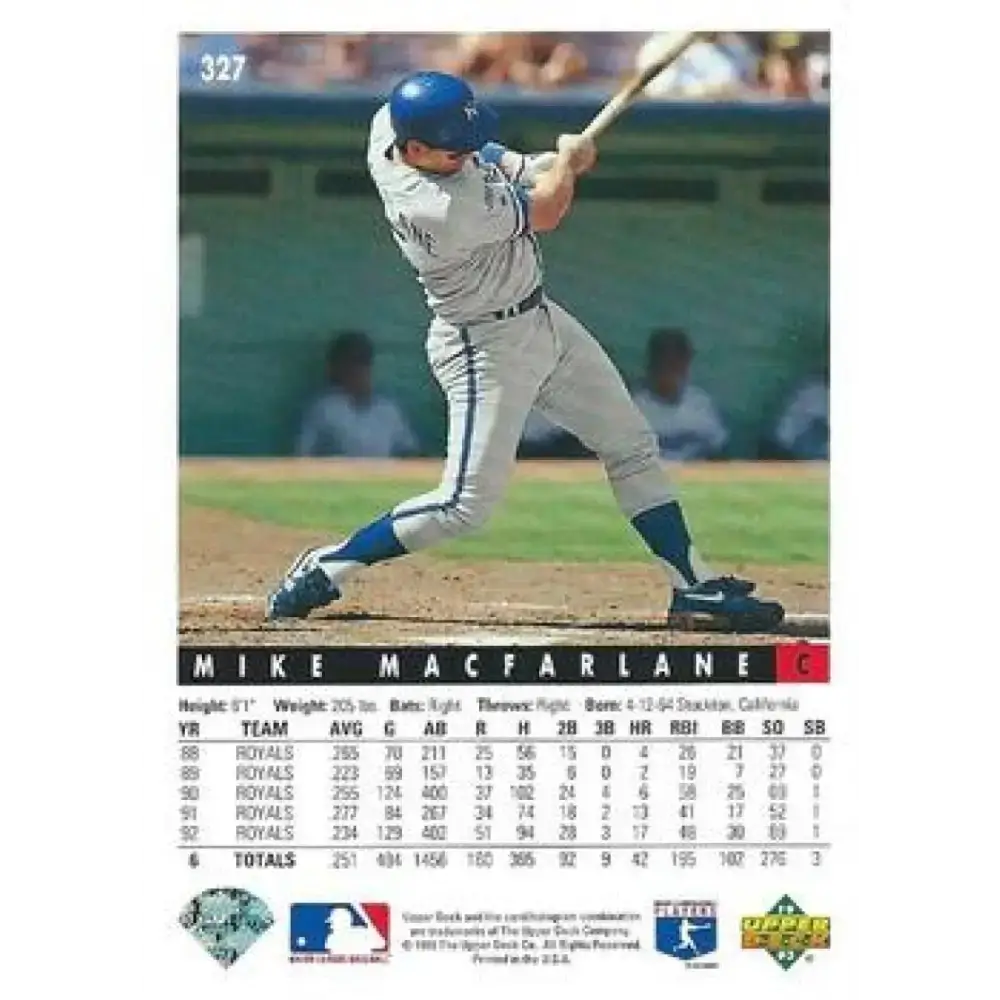 1993 Upper Deck #327 Mike Macfarlane VG Kansas City Royals Baseball Card - Baseball Card Single