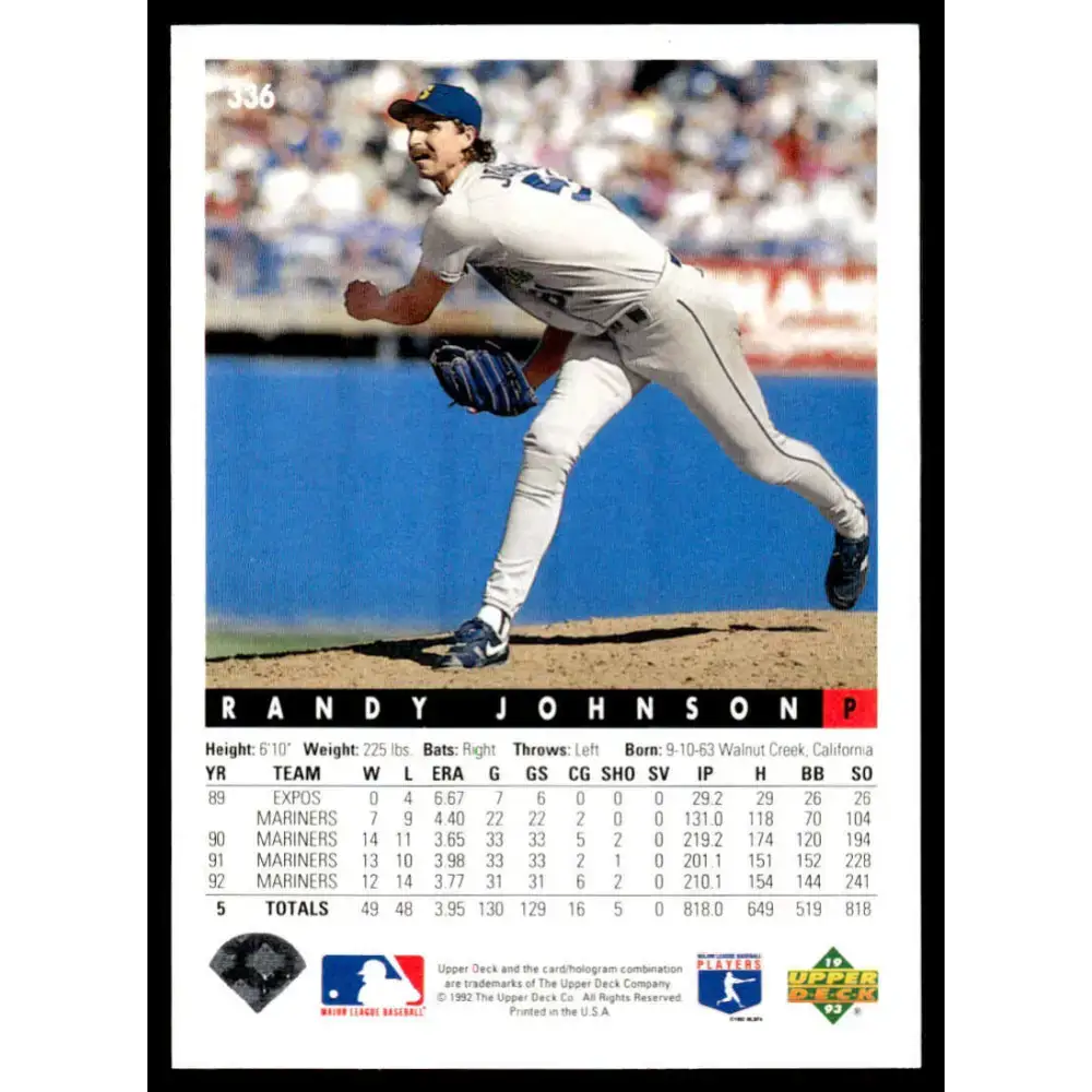 1993 Upper Deck #336 Randy Johnson EX/NM Seattle Mariners Baseball Card - Baseball Card Single