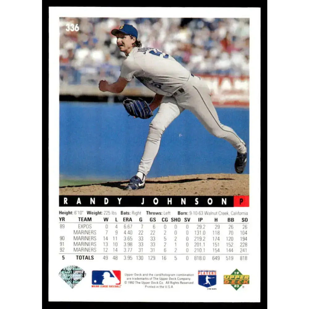 1993 Upper Deck #336 Randy Johnson NM-MT Seattle Mariners Baseball Card - Baseball Card Single