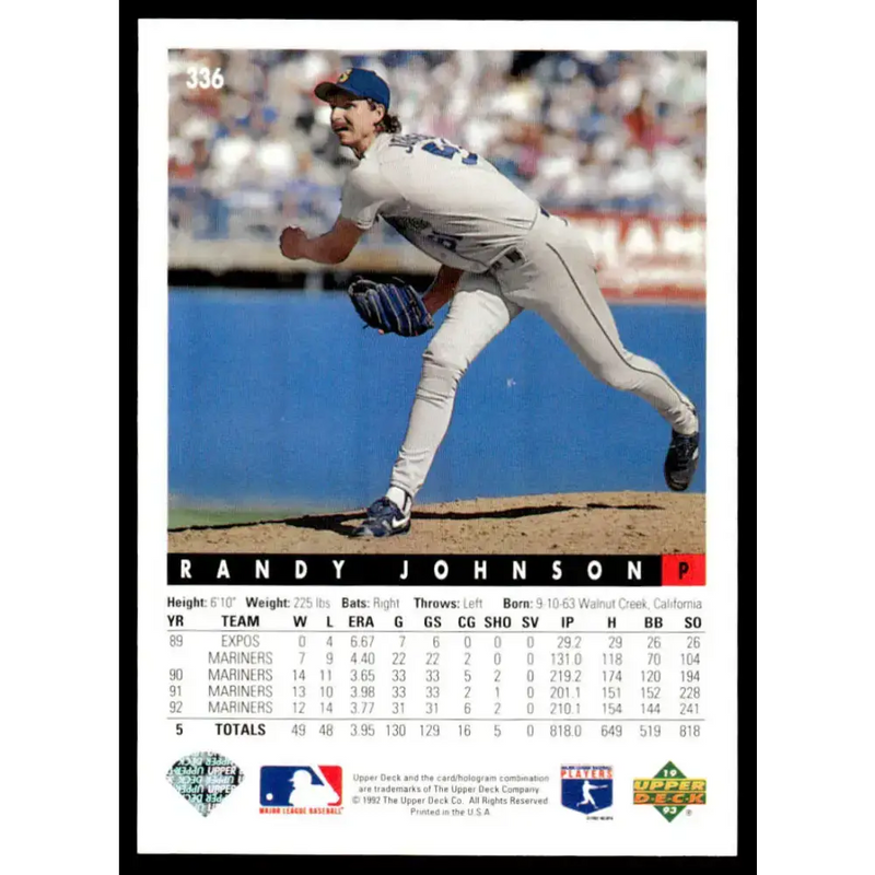 1993 Upper Deck #336 Randy Johnson NM-MT Seattle Mariners Baseball Card - Baseball Card Single