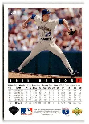 Erik Hanson 1993 Upper Deck #338 trading card featuring the player in action