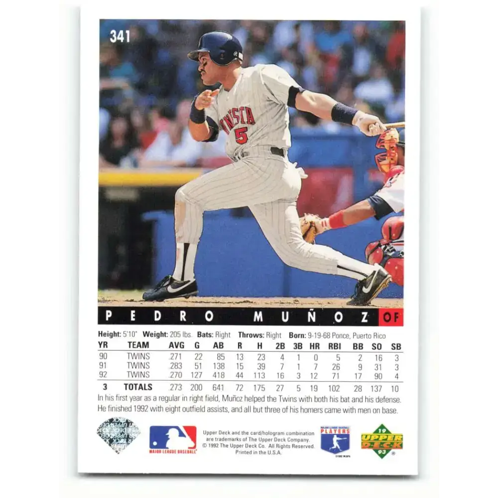 1993 Upper Deck #341 Pedro Munoz VG Minnesota Twins Baseball Card - Baseball Card Single