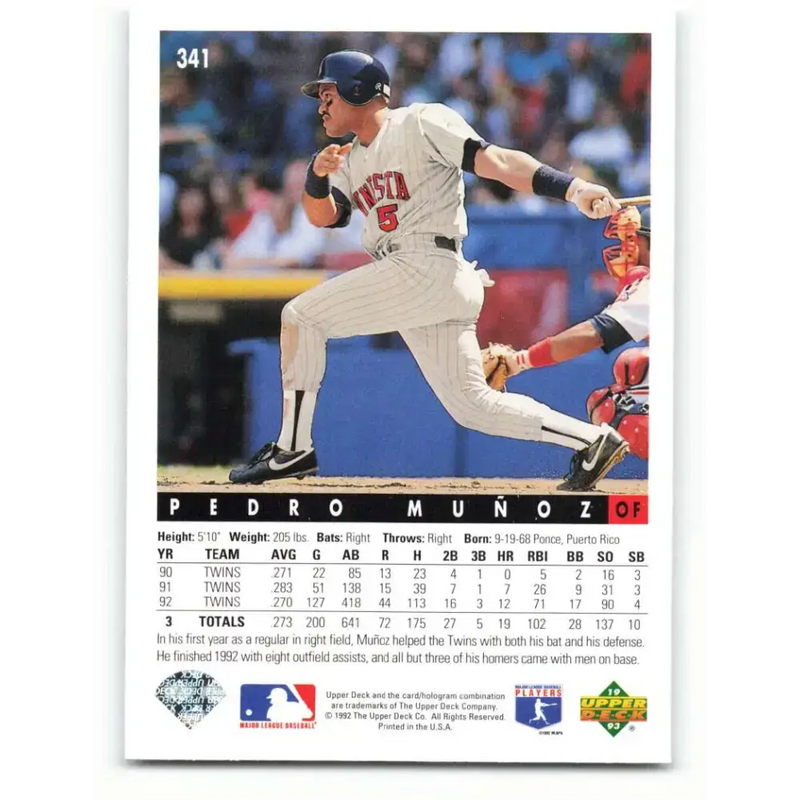 1993 Upper Deck #341 Pedro Munoz VG Minnesota Twins Baseball Card - Baseball Card Single