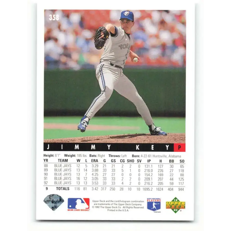 1993 Upper Deck #358 Jimmy Key VG Toronto Blue Jays Baseball Card - Baseball Card Single
