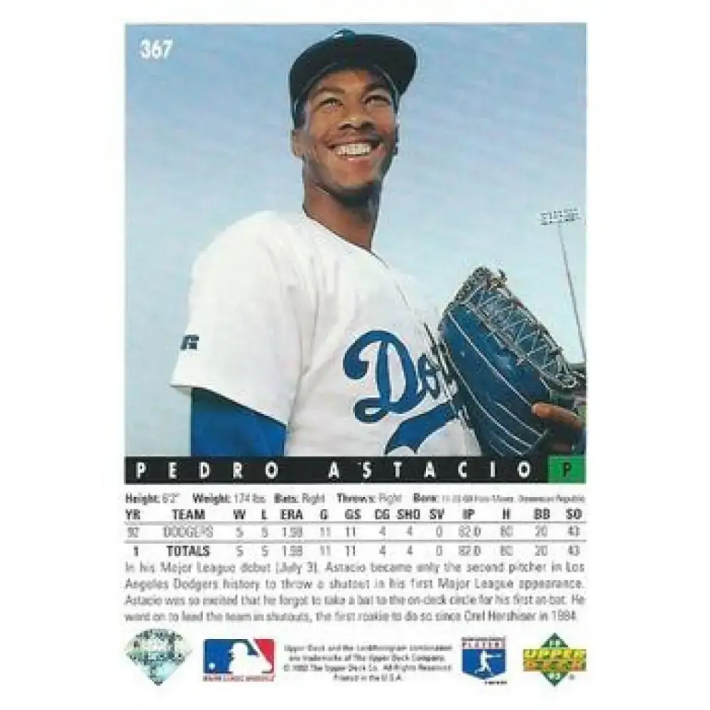 1993 Upper Deck #367 Pedro Astacio VG Los Angeles Dodgers Baseball Card - Baseball Card Single
