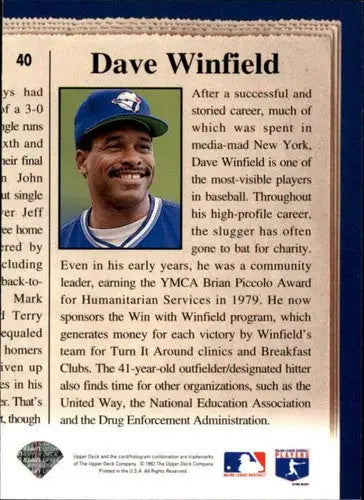 1993 Upper Deck Dave Winfield baseball card with original gloss on Blue Jays card