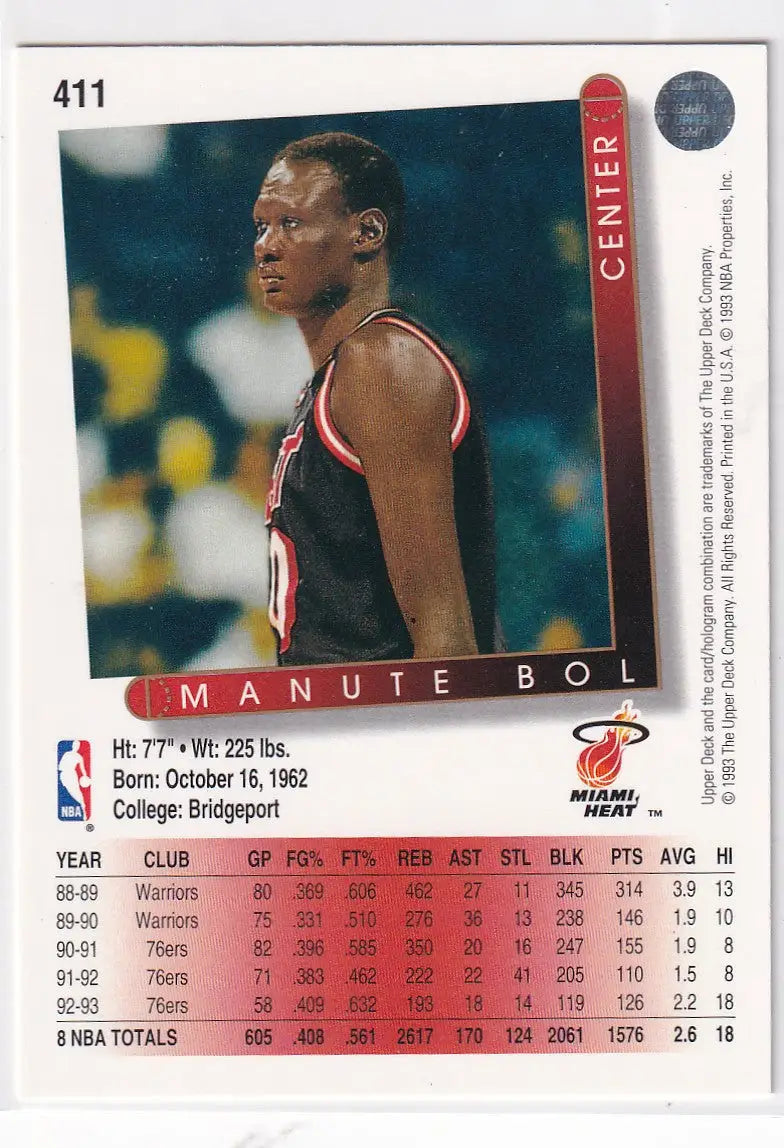 1993 UPPER DECK #411 MANUTE BOL- MIAMI HEAT - Basketball Card Single