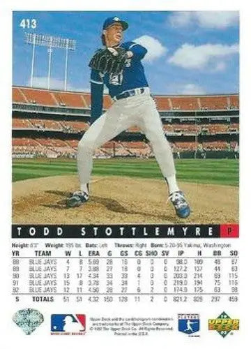 Original gloss 1993 Upper Deck Todd Stottlemyre baseball card featuring Simply Sandoval Blue Jays