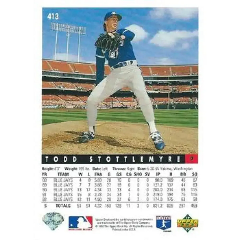 1993 Upper Deck #413 Todd Stottlemyre VG Toronto Blue Jays Baseball Card - Baseball Card Single