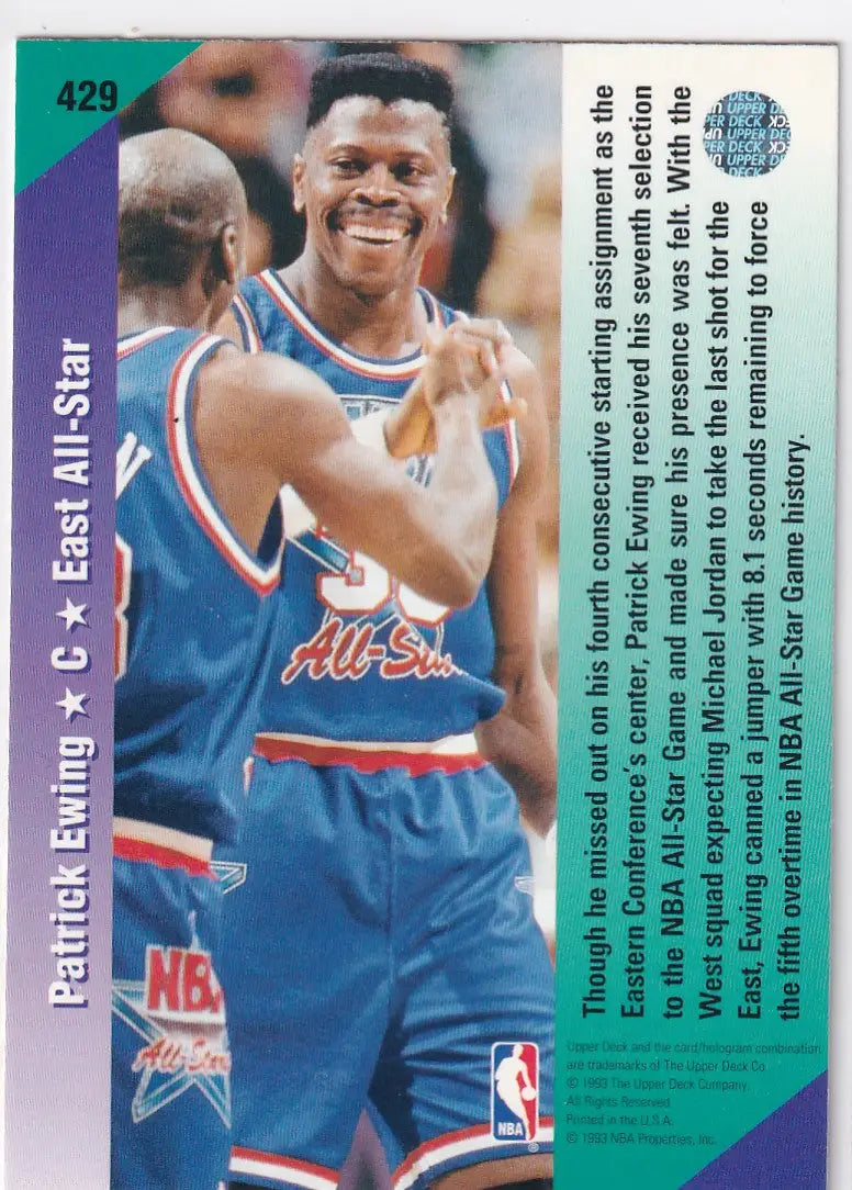 1993 UPPER DECK #429 PATRICK EWING EAST ALL STAR- NEW YORK KNICKS - Basketball Card Single