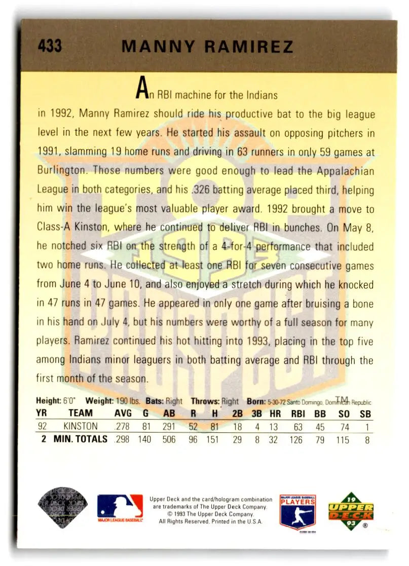 1993 Upper Deck #433 Manny Ramirez - Baseball Card Single