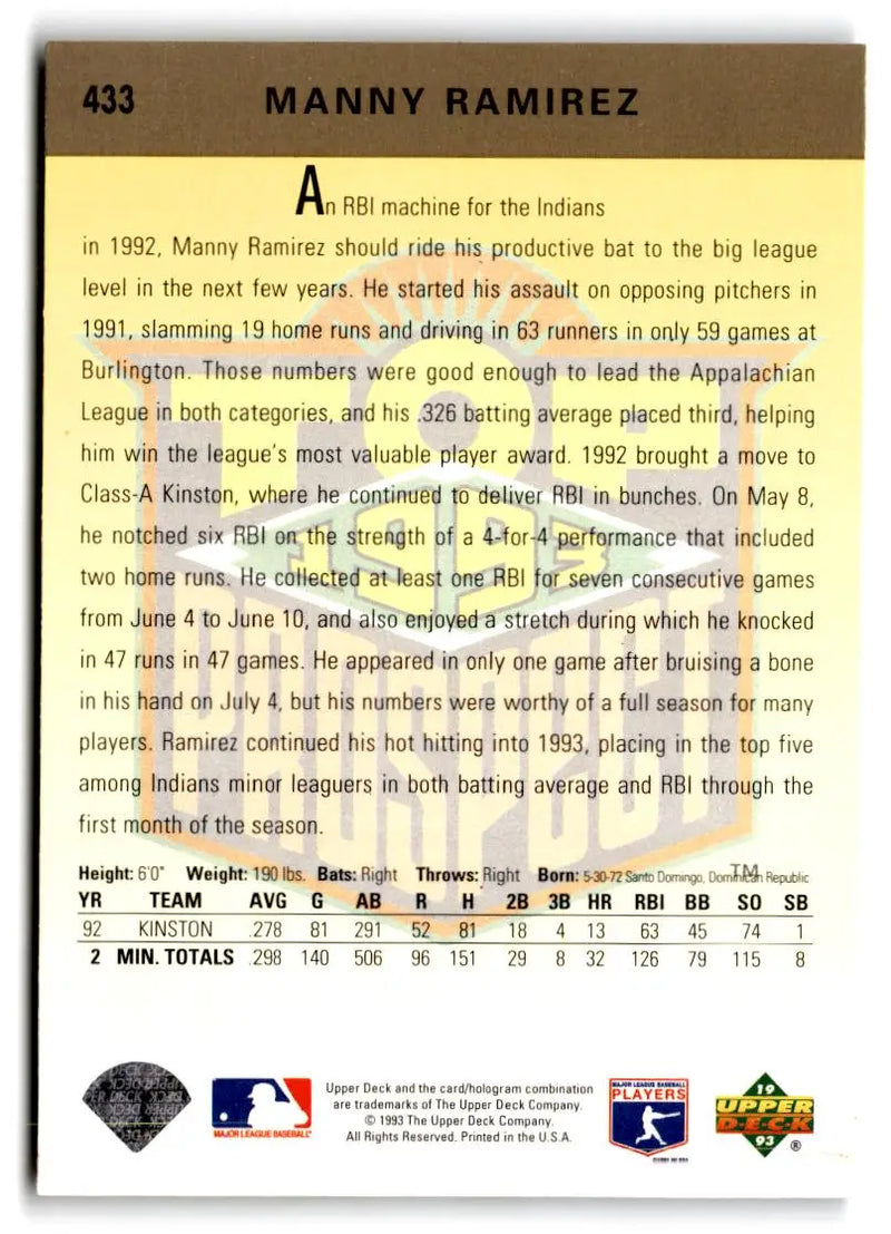 1993 Upper Deck #433 Manny Ramirez - Baseball Card Single