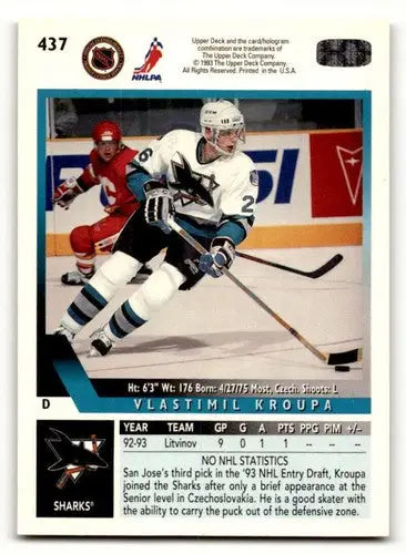 Original gloss Vlastimil Kroupa hockey card from 1993 Upper Deck #437