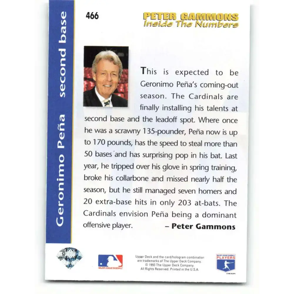 1993 Upper Deck #466 Geronimo Pena VG St. Louis Cardinals Baseball Card - Baseball Card Single