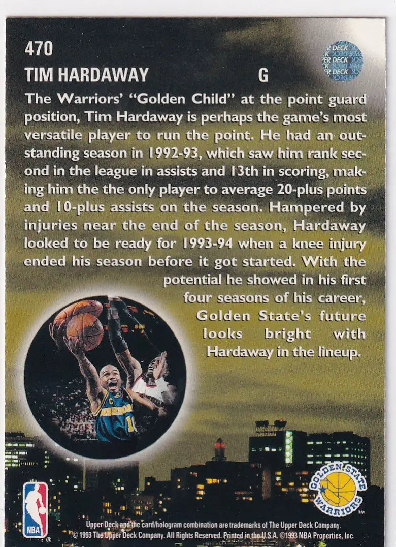 1993 UPPER DECK #470 TIM HARDAWAY SKYLIGHTS- GOLDEN STATE WARRIORS - Basketball Card Single