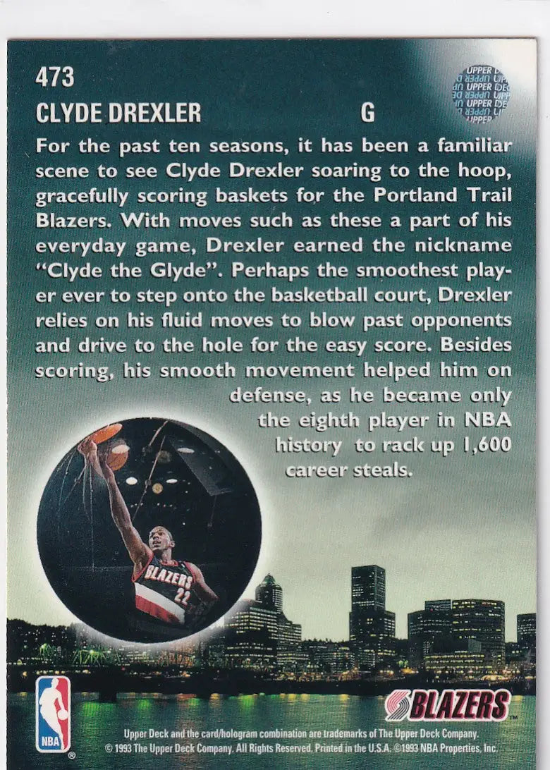 1993 UPPER DECK #473 CLYDE DREXLER SKYLIGHT- PORTLAND TRAIL BLAZZER - Basketball Card Single
