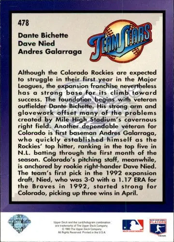 1993 Upper Deck #478 Dante Bichette/Dave Nied/Andres Galarraga NM-MT Roc ID:9143 - Baseball Card Single
